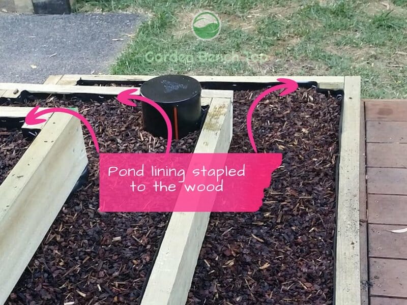 Pond lining stapled to the inside